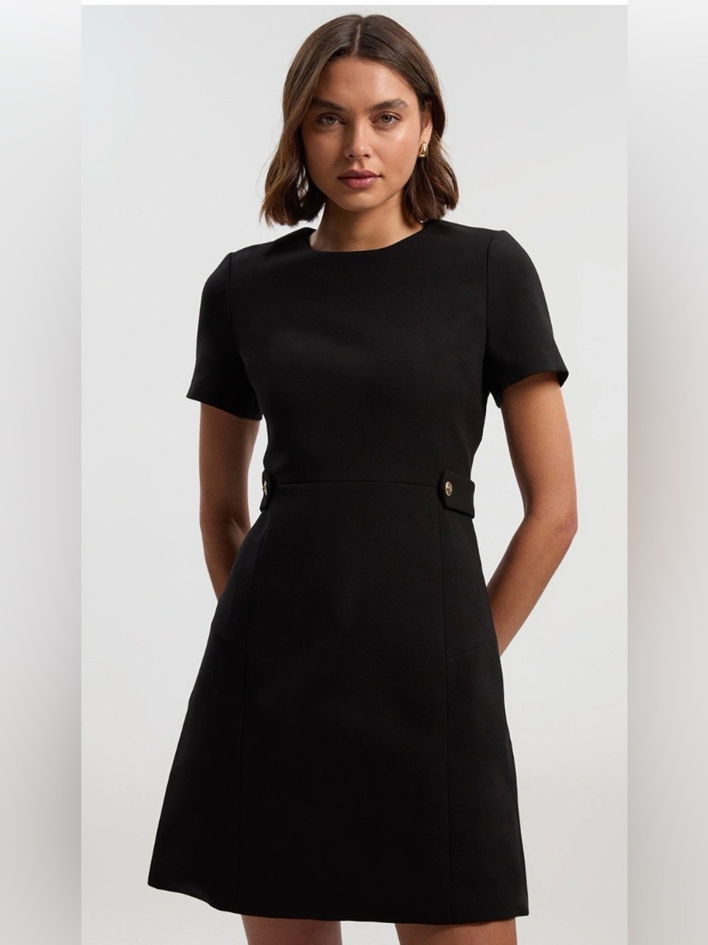 NWT KAREN MILLEN BLACK TAB DETAIL TAILORED MINI DRESS SIZE 10